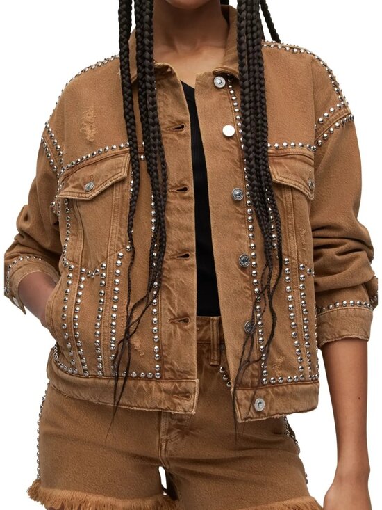 All Saints Jackets & Blazers - AllSaints Studded Denim Jacket in Light Brown, size US 6 / UK 10 / EU 38